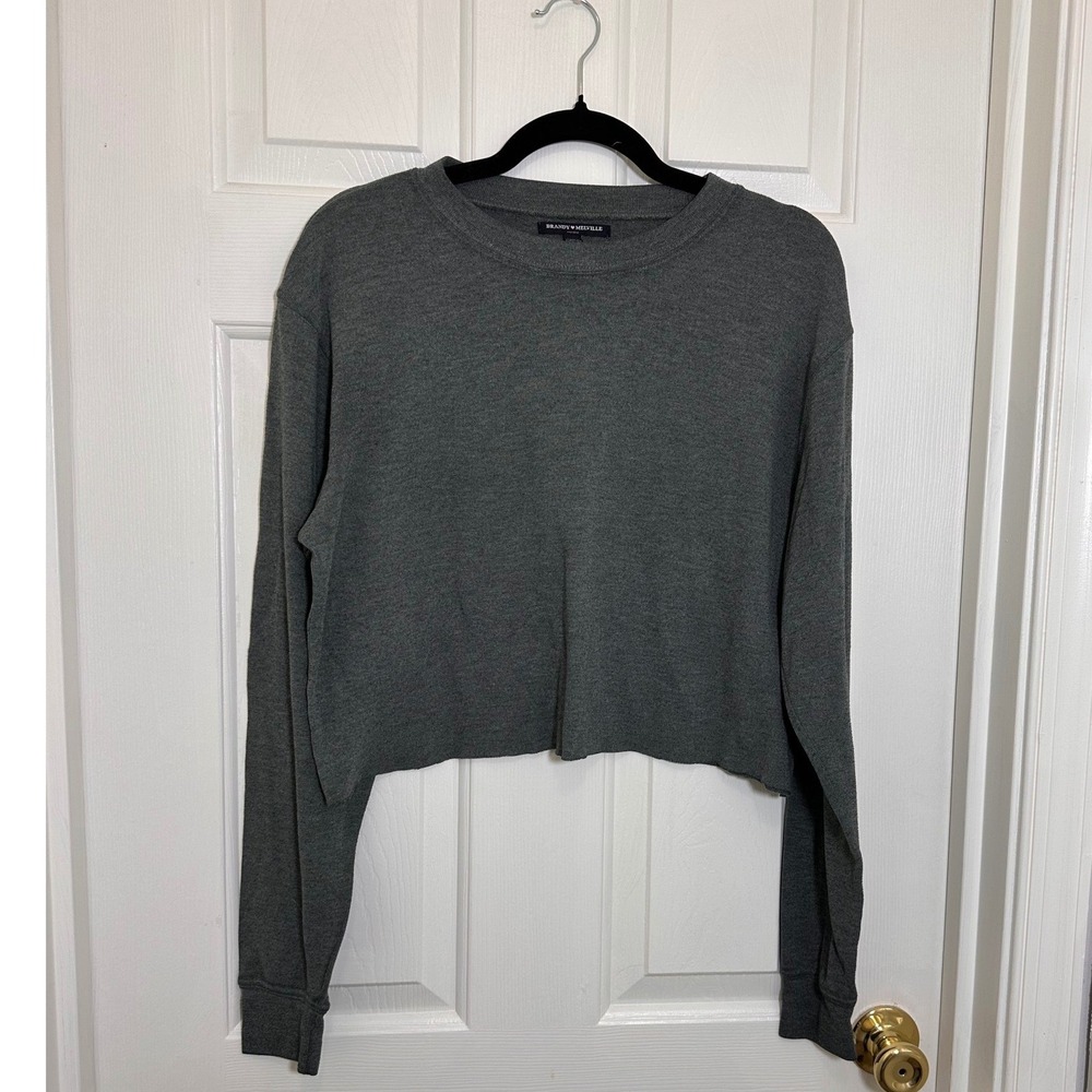 Brandy Melville Brianna Grey Cropped Long Sleeve Knit One Size
